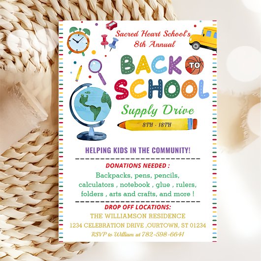 Terug naar School Supply Drive Party Kaart