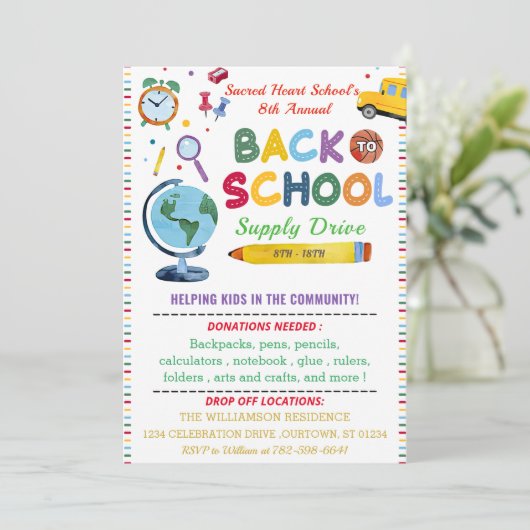 Terug naar School Supply Drive Party Kaart (Staand voorkant)