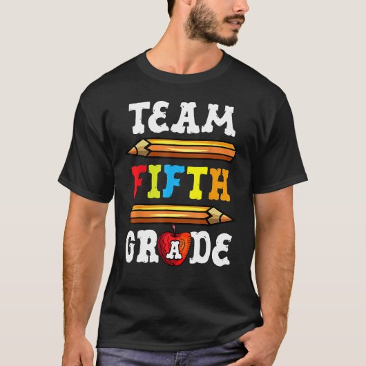 Terug naar school team 5e vijfde klas potlood stud t-shirt (Voorkant)
