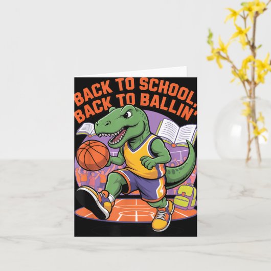 Terug naar school terug naar Ballin Basketbal Dino Kaart (Gele Bloem)