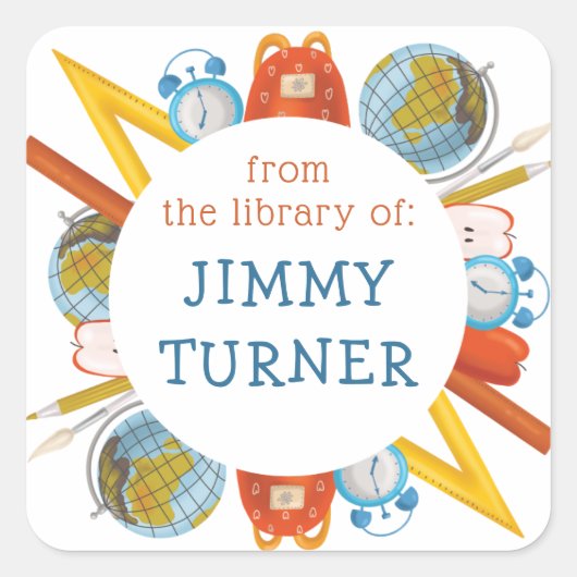 Terug naar School thema Bookplate Vierkante Sticker (Voorkant)