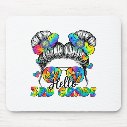 Terug Naar School Tie Dye Hallo 3e Klas Rommelige Muismat (Voorkant)