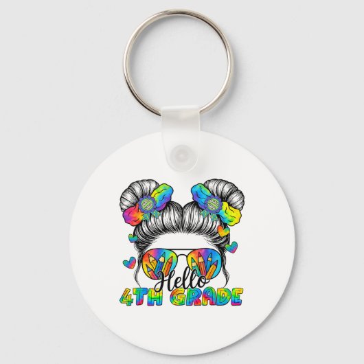 Terug naar school Tie Dye Hallo 4e klas rommelige Sleutelhanger (Voorkant)