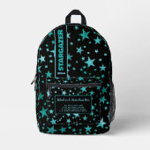 Terug naar school Turquoise blauw zwarte Sterrenna Bedrukte Rugzak (Voorkant)