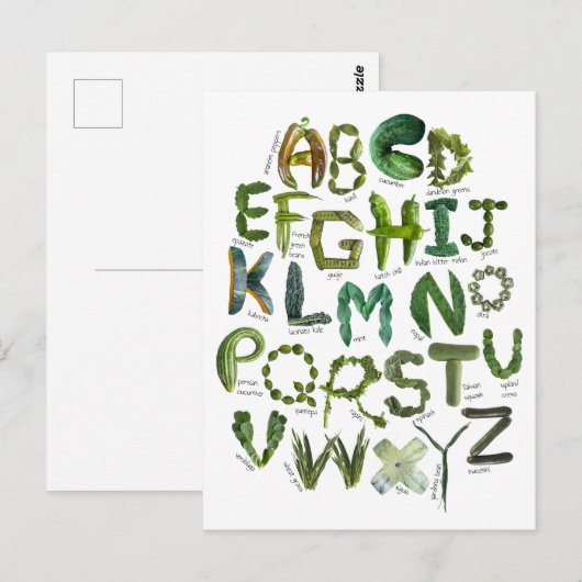 Terug naar School Veggie Alphabet - Eet je Groenen Briefkaart (Voorkant / Achterkant)