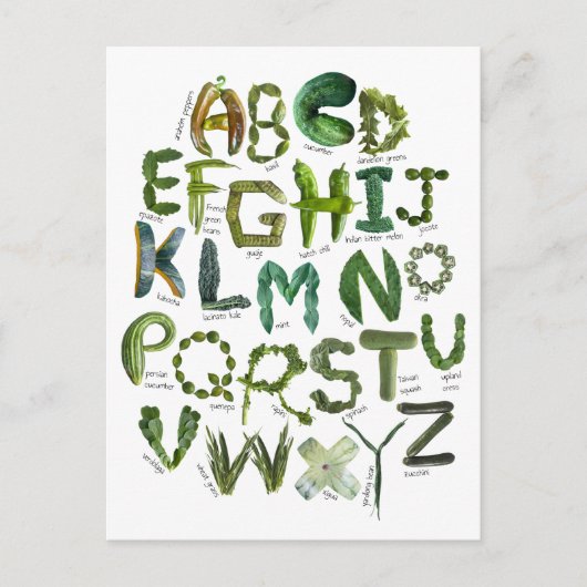 Terug naar School Veggie Alphabet - Eet je Groenen Briefkaart (Voorkant)