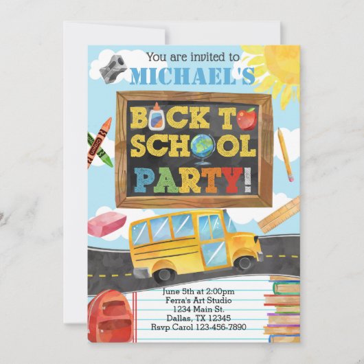 Terug naar school Verjaardagsfeest Uitnodiging (Voorkant)