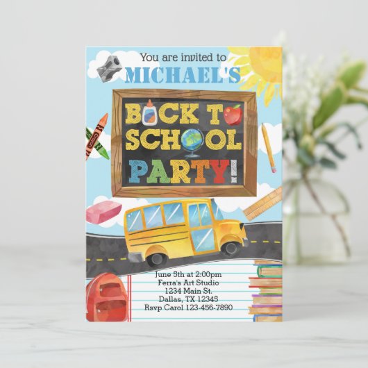 Terug naar school Verjaardagsfeest Uitnodiging (Staand voorkant)