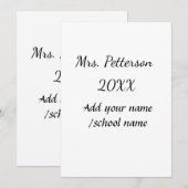 Terug naar school voeg de naam van de leerkracht j kaart (Voorkant / Achterkant)