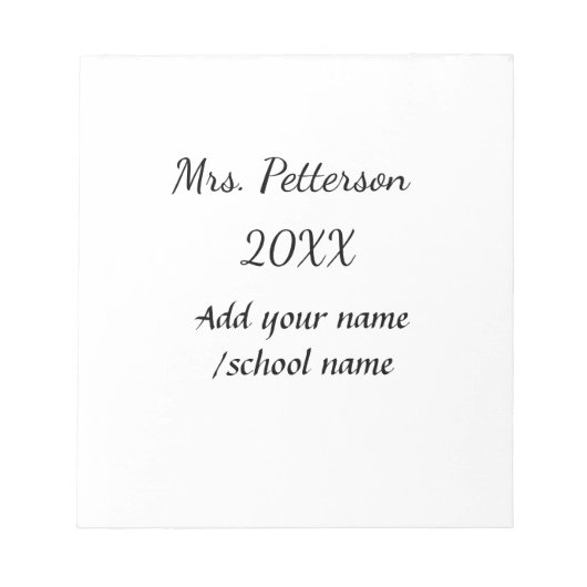 Terug naar school voeg de naam van de leerkracht j notitieblok (Voorkant)