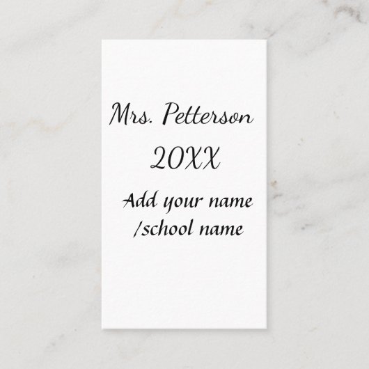 Terug naar school voeg de naam van de leerkracht j visitekaartje (Voorkant)