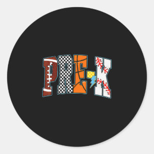 Terug naar school voetbal honkbal basketbal pre-k  ronde sticker