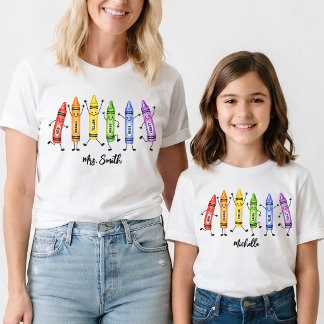 Terug naar school | Waterverf Krijtje Leraar Naam T-shirt