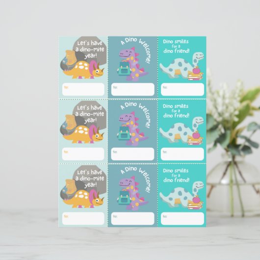 Terug naar School Welkom Dinosaur Label Printable (Staand voorkant)