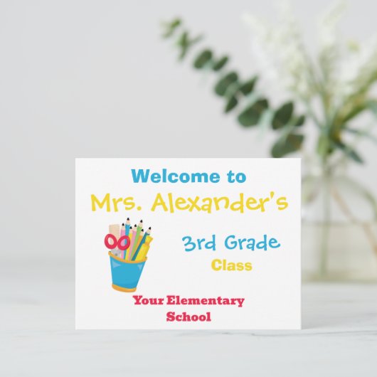 Terug naar School Welkomstbericht Briefkaart (Staand voorkant)