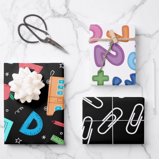 Terug naar school wiskunde en getallen set van 3 inpakpapier vel (Voorkant)