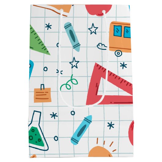 Terug naar school witte spullen medium cadeauzakje (Achterkant)