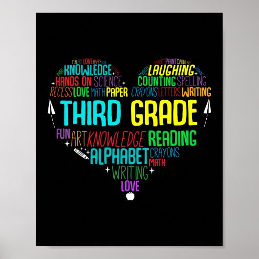 Terug naar school Word Cloud Third Grade Teacher Poster (Voorkant)
