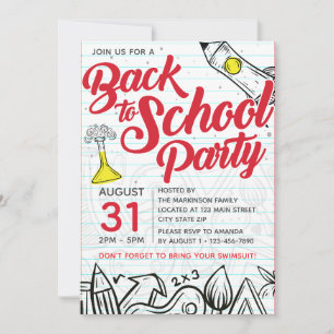 Terug naar school zwembadfeest Doodle print Kaart