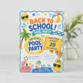 Terug naar school zwembadfeest kaart (Staand voorkant)