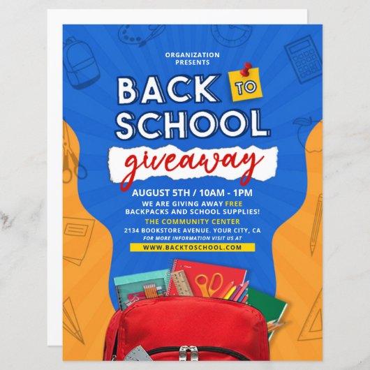 Terug naar schoolaanbod en rugzak — wegwerper (Voorkant / Achterkant)