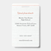 Terug naar SchoolbeheerderID-kaart met foto Badge (Back)