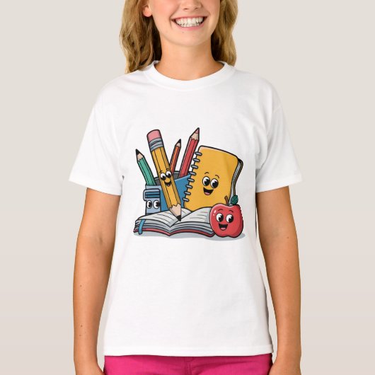 Terug naar schoolbenodigdheden t-shirt (Voorkant)