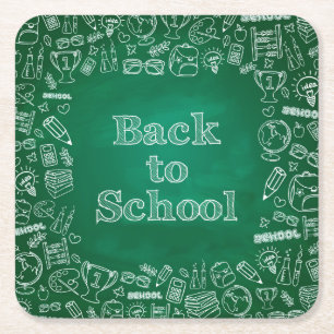 Terug naar schoolbord en clipart kartonnen onderzetters