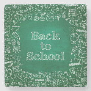 Terug naar schoolbord en clipart stenen onderzetter