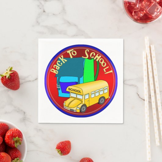 Terug naar schoolbus & blauwe rugzak servet (Insitu)