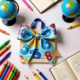 Terug naar schoolcijfers in lichtblauwe achtergron satijnen lint