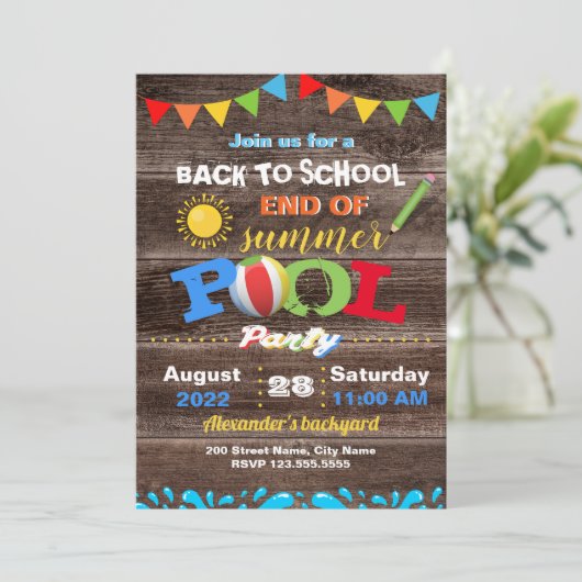 Terug naar schooleinde zomerpool kaart (Staand voorkant)