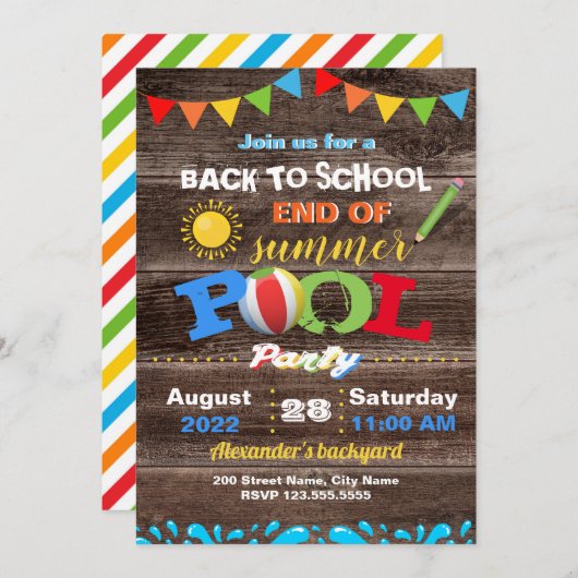 Terug naar schooleinde zomerpool kaart (Voorkant / Achterkant)