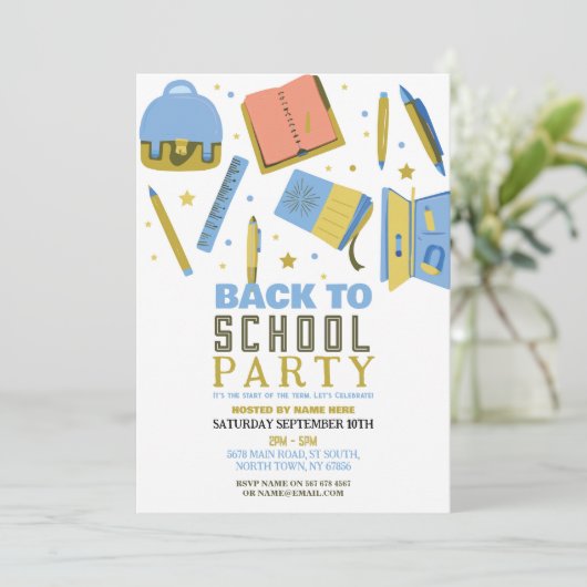 Terug naar schoolfeest Briefpapier leuke uitnodigi Kaart (Staand voorkant)