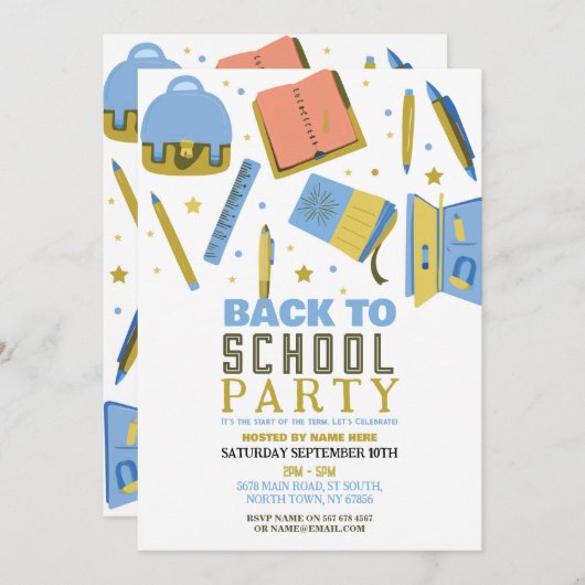Terug naar schoolfeest Briefpapier leuke uitnodigi Kaart (Voorkant / Achterkant)