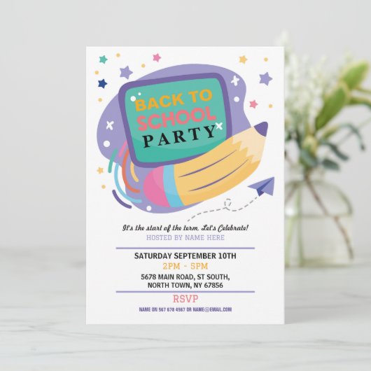 Terug naar schoolfeest Briefpapier potloden uitnod Kaart (Staand voorkant)