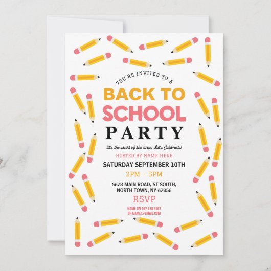 Terug naar schoolfeest Briefpapier potloden uitnod Kaart (Voorkant)