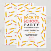 Terug naar schoolfeest Briefpapier potloden uitnod Kaart (Voorkant / Achterkant)