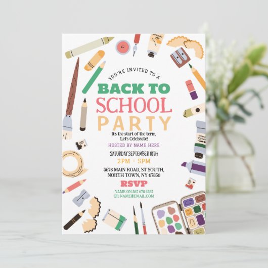Terug naar schoolfeest Briefpapier potloden uitnod Kaart (Staand voorkant)