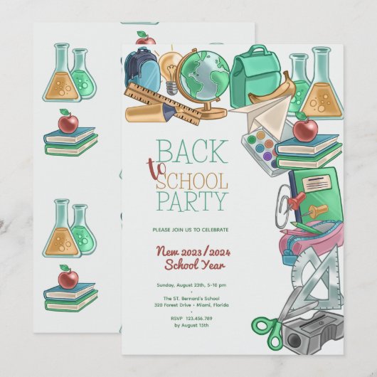 Terug naar schoolfeest kaart (Voorkant / Achterkant)