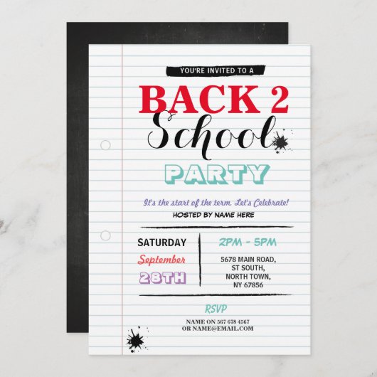 Terug naar schoolfeest Notitiedocument vun inkt ui Kaart (Voorkant / Achterkant)