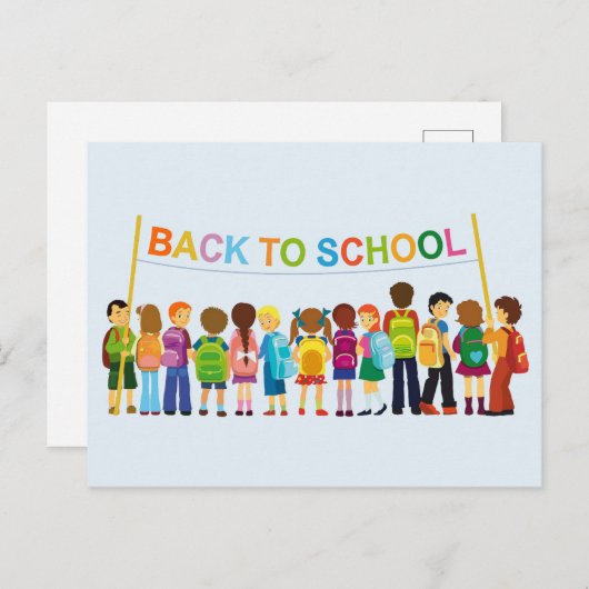Terug naar schoolkinderen briefkaart (Voorkant / Achterkant)
