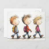 Terug naar schoolkinderen briefkaart (Voorkant / Achterkant)