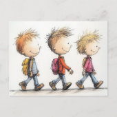 Terug naar schoolkinderen briefkaart (Voorkant)