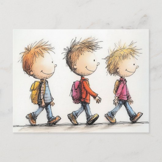 Terug naar schoolkinderen briefkaart (Voorkant)