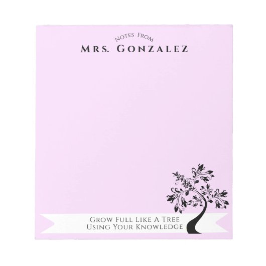 Terug naar schoolleraar Boho Floral Tree Aangepast Notitieblok (Voorkant)