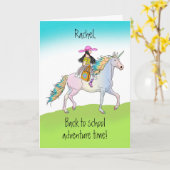 Terug naar schoolmeisje over Unicorn denken aan jo Kaart (Gele Bloem)