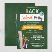 Terug naar Schoolpartij Green Chalkboard Fun Invit Kaart (Voorkant / Achterkant)