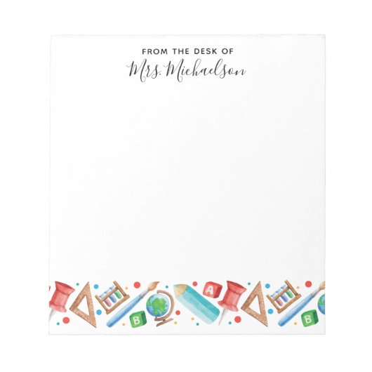 Terug naar schoolpotlood Wereldbol Leraar Notitieblok (Voorkant)