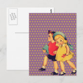 terug naar schoolretro polka stipt Kinderen Briefkaart (Voorkant / Achterkant)